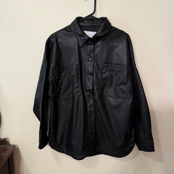 Celebrity Pink Black Faux Leather Button Down Shirt - Picture 1 of 4